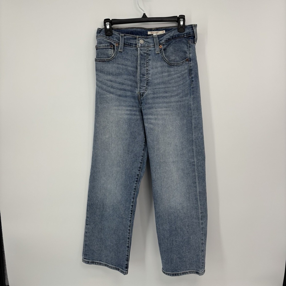 Levis Ribcage Straight Leg Jeans Medium Wash Blue High Rise Denim Size 30x27